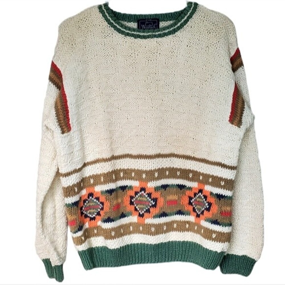 WOOLRICH Women’s XL Chunky Knit Southwestern Sweater Ramie Cotton